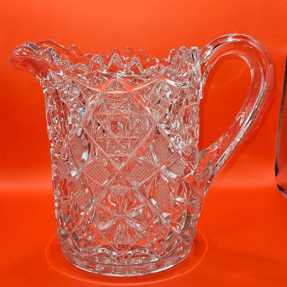 Antique American Brilliant Lead Crystal Cut Glass Pitcher (A31)